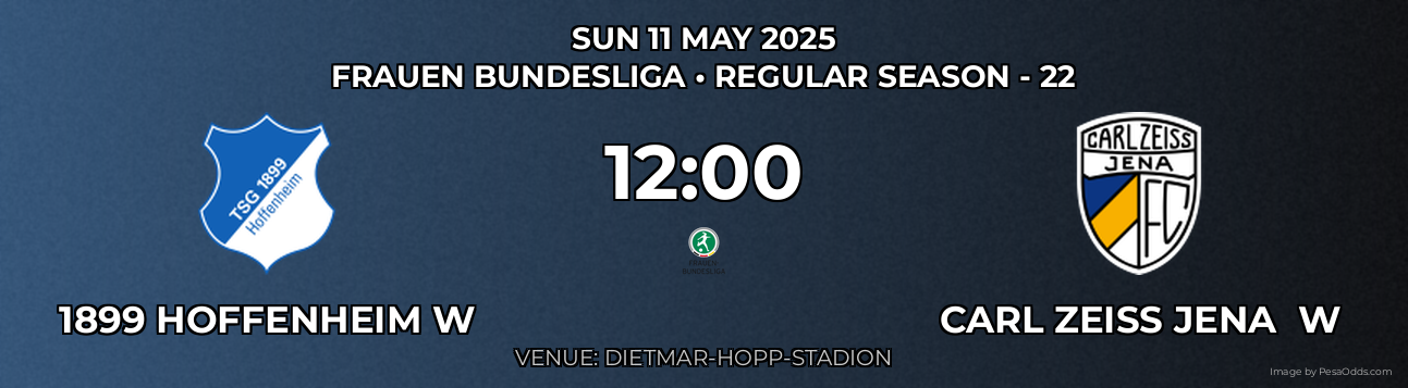 1899 Hoffenheim W vs Carl Zeiss Jena W Prediction match poster for Frauen Bundesliga fixture on SUN 11 MAY 2025