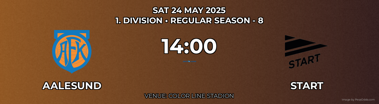 Aalesund vs Start Prediction match poster for 1. Division fixture on SAT 24 MAY 2025