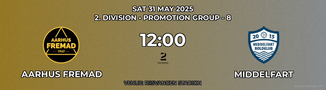 Aarhus Fremad vs Middelfart Prediction match poster for 2. Division fixture on SAT 31 MAY 2025