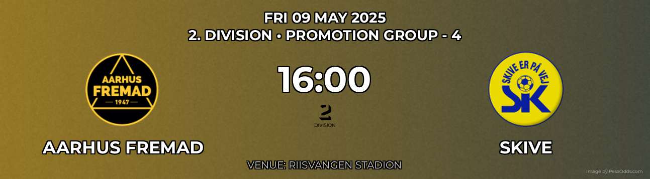 Aarhus Fremad vs Skive Prediction match poster for 2. Division fixture on FRI 09 MAY 2025