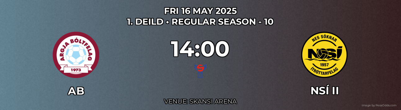 AB vs NSÍ II Prediction match poster for 1. Deild fixture on FRI 16 MAY 2025