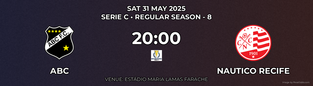 ABC vs Nautico Recife Prediction match poster for Serie C fixture on SAT 31 MAY 2025