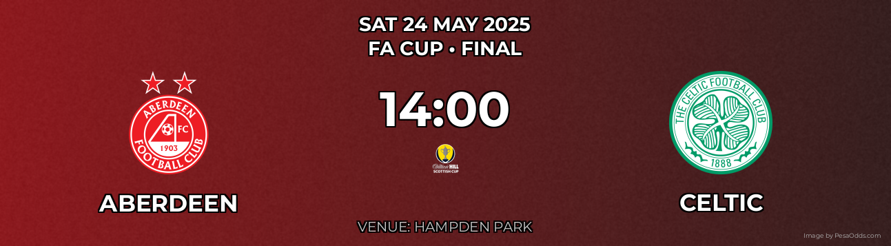 Aberdeen vs Celtic Prediction match poster for FA Cup fixture on SAT 24 MAY 2025