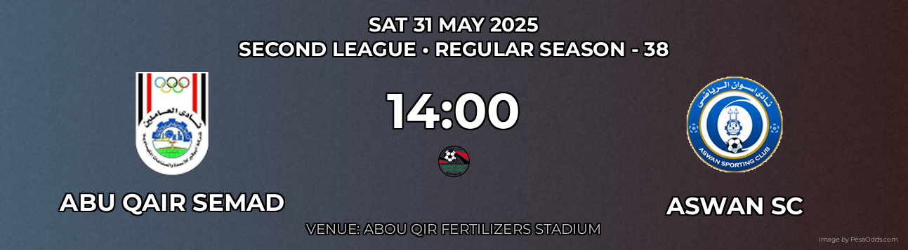 Abu Qair Semad vs Aswan Sc Prediction match poster for Second League fixture on SAT 31 MAY 2025