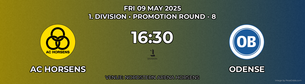AC Horsens vs Odense Prediction match poster for 1. Division fixture on FRI 09 MAY 2025