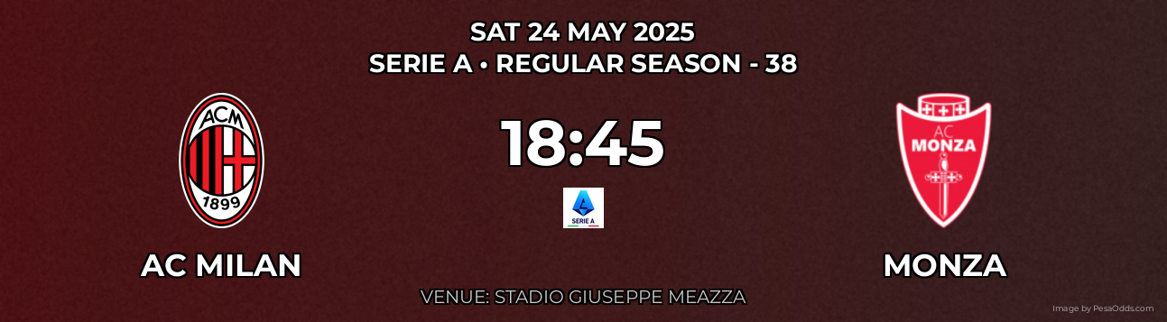 AC Milan vs Monza Prediction match poster for Serie A fixture on SAT 24 MAY 2025