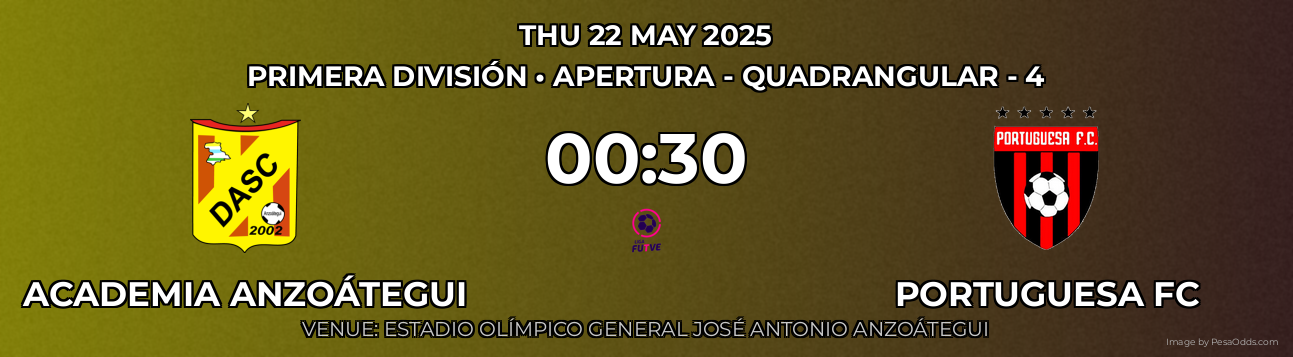 Academia Anzoátegui vs Portuguesa FC Prediction match poster for Primera División fixture on THU 22 MAY 2025