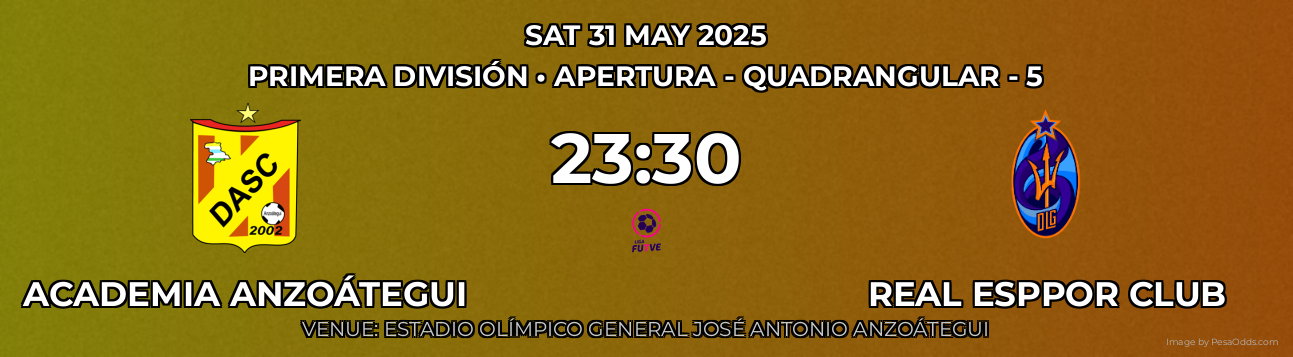 Academia Anzoátegui vs Real Esppor Club Prediction match poster for Primera División fixture on SAT 31 MAY 2025