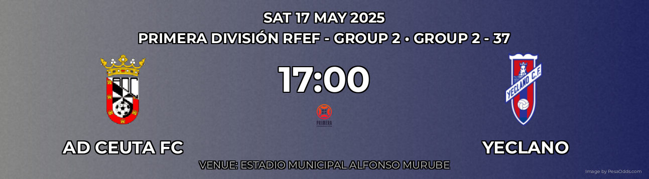 AD Ceuta FC vs Yeclano Prediction match poster for Primera División RFEF - Group 2 fixture on SAT 17 MAY 2025