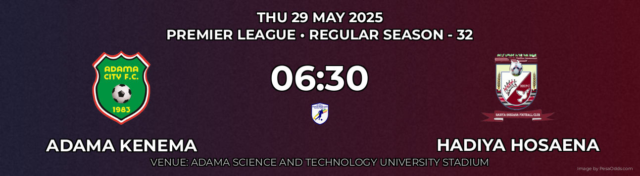 Adama Kenema vs Hadiya Hosaena Prediction match poster for Premier League fixture on THU 29 MAY 2025