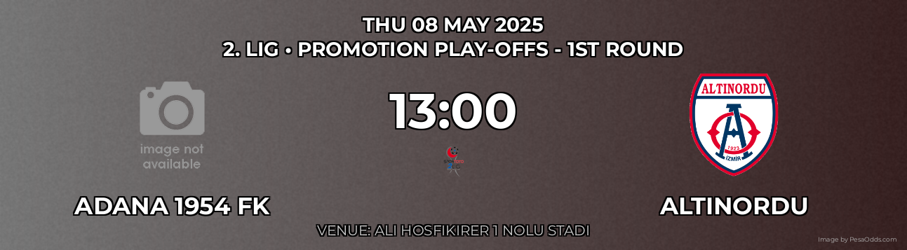Adana 1954 FK vs Altınordu Prediction match poster for 2. Lig fixture on THU 08 MAY 2025