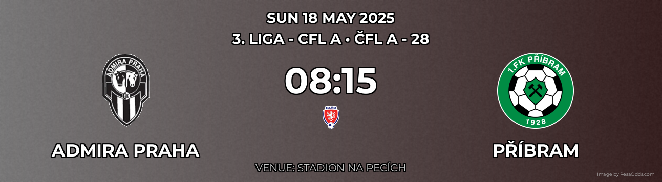 Admira Praha vs Příbram Prediction match poster for 3. liga - CFL A fixture on SUN 18 MAY 2025