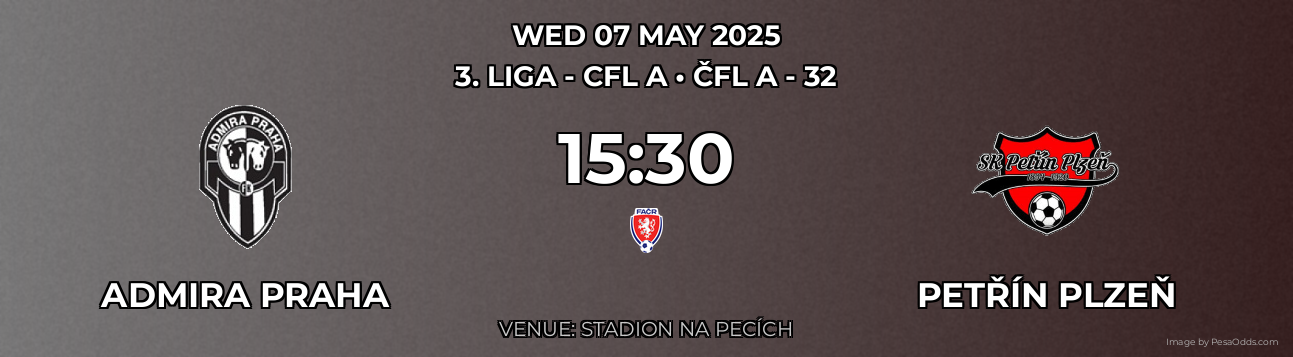 Admira Praha vs Petřín Plzeň Prediction match poster for 3. liga - CFL A fixture on WED 07 MAY 2025