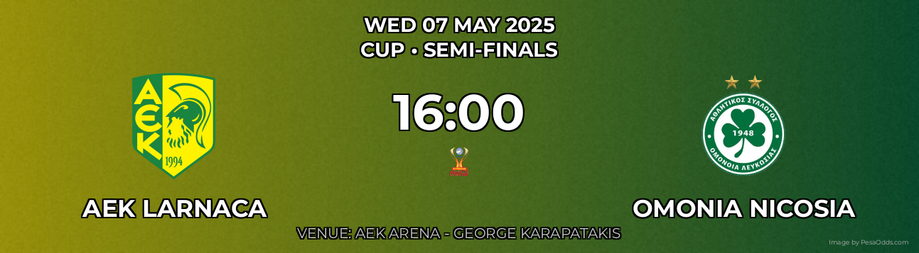 AEK Larnaca vs Omonia Nicosia Prediction match poster for Cup fixture on WED 07 MAY 2025
