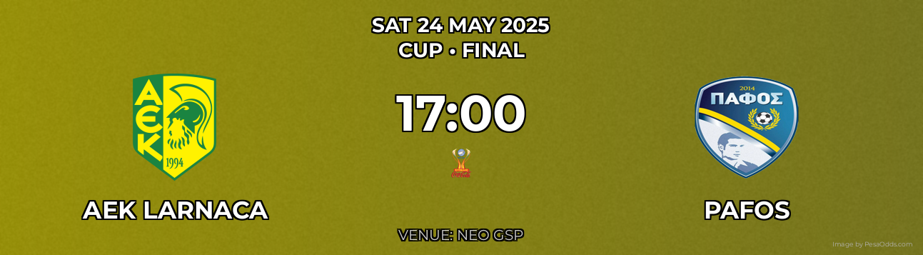 AEK Larnaca vs Pafos Prediction match poster for Cup fixture on SAT 24 MAY 2025