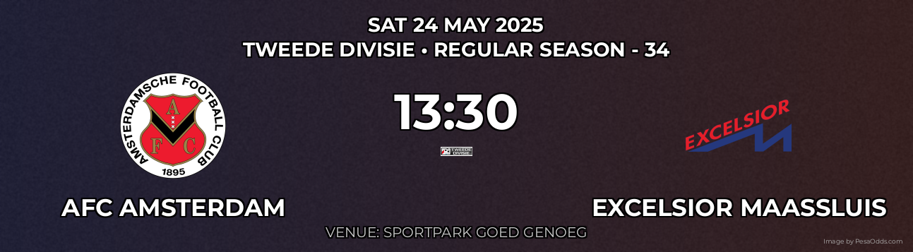 AFC Amsterdam vs Excelsior Maassluis Prediction match poster for Tweede Divisie fixture on SAT 24 MAY 2025