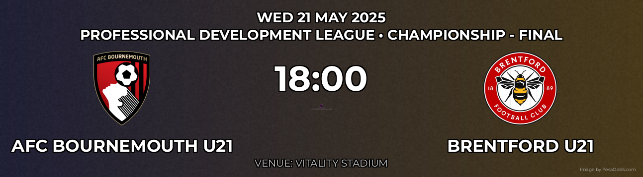 AFC Bournemouth U21 vs Brentford U21 Prediction match poster for Professional Development League fixture on WED 21 MAY 2025
