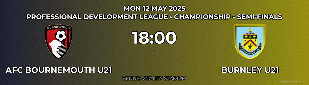 AFC Bournemouth U21 vs Burnley U21 Prediction match poster for Professional Development League fixture on MON 12 MAY 2025
