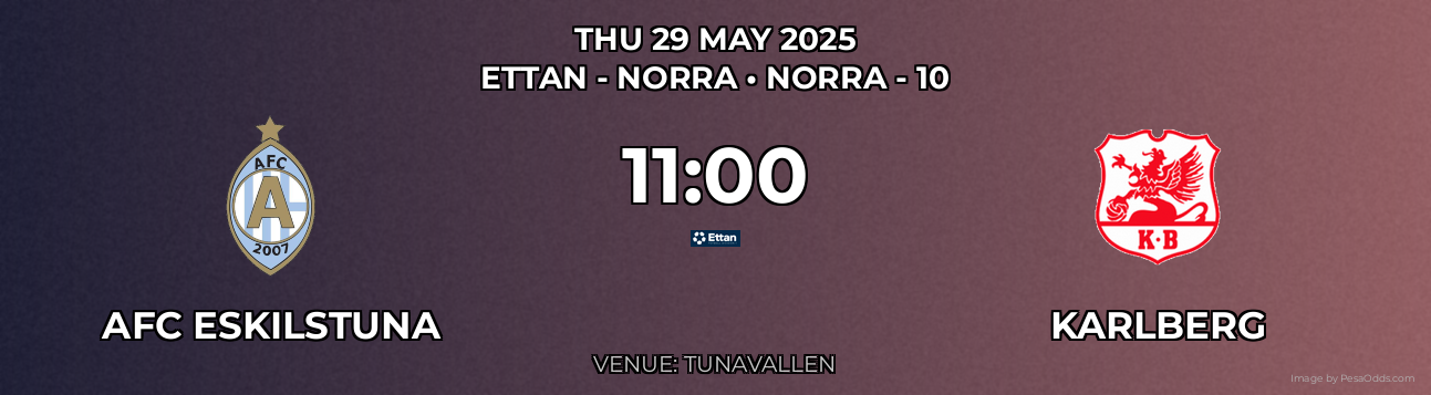 AFC Eskilstuna vs Karlberg Prediction match poster for Ettan - Norra fixture on THU 29 MAY 2025