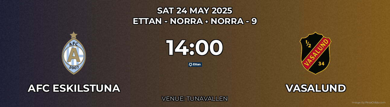 AFC Eskilstuna vs Vasalund Prediction match poster for Ettan - Norra fixture on SAT 24 MAY 2025