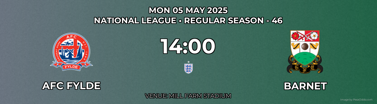 AFC Fylde vs Barnet Prediction match poster for National League fixture on MON 05 MAY 2025