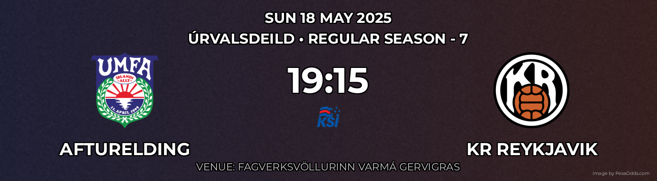Afturelding vs KR Reykjavik Prediction match poster for Úrvalsdeild fixture on SUN 18 MAY 2025