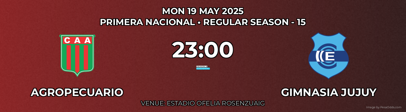 Agropecuario vs Gimnasia Jujuy Prediction match poster for Primera Nacional fixture on MON 19 MAY 2025