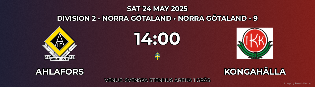 Ahlafors vs Kongahälla Prediction match poster for Division 2 - Norra Götaland fixture on SAT 24 MAY 2025