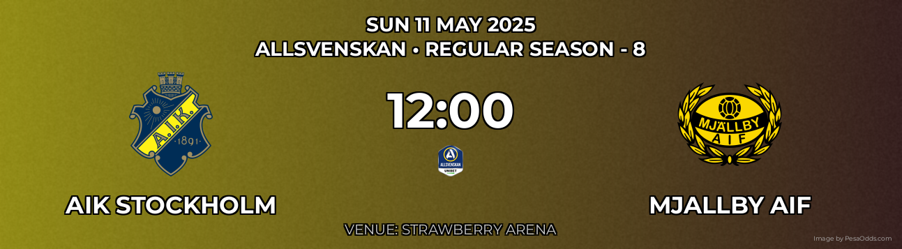 AIK Stockholm vs Mjallby AIF Prediction match poster for Allsvenskan fixture on SUN 11 MAY 2025
