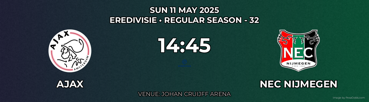 Ajax vs NEC Nijmegen Prediction match poster for Eredivisie fixture on SUN 11 MAY 2025