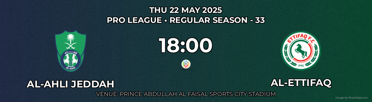 Al-Ahli Jeddah vs Al-Ettifaq Prediction match poster for Pro League fixture on THU 22 MAY 2025