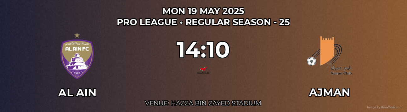 Al Ain vs Ajman Prediction match poster for Pro League fixture on MON 19 MAY 2025