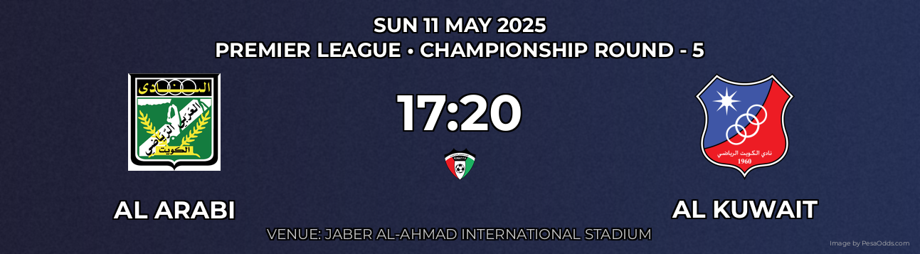 Al Arabi vs Al Kuwait Prediction match poster for Premier League fixture on SUN 11 MAY 2025