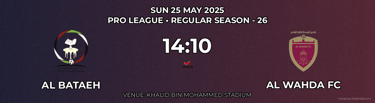 Al Bataeh vs Al Wahda FC Prediction match poster for Pro League fixture on SUN 25 MAY 2025