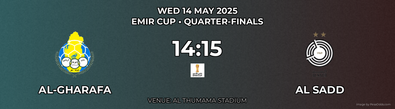 Al-Gharafa vs Al Sadd Prediction match poster for Emir Cup fixture on WED 14 MAY 2025