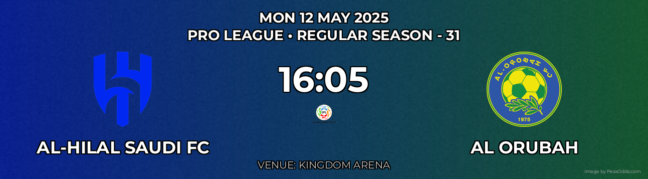 Al-Hilal Saudi FC vs Al Orubah Prediction match poster for Pro League fixture on MON 12 MAY 2025