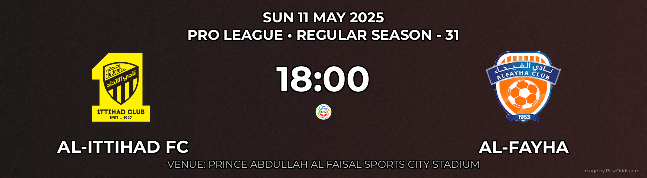 Al-Ittihad FC vs Al-Fayha Prediction match poster for Pro League fixture on SUN 11 MAY 2025