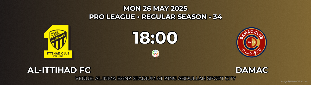 Al-Ittihad FC vs Damac Prediction match poster for Pro League fixture on MON 26 MAY 2025