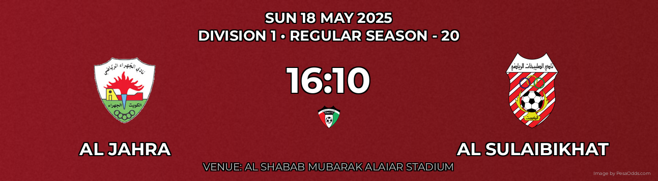 Al Jahra vs Al Sulaibikhat Prediction match poster for Division 1 fixture on SUN 18 MAY 2025