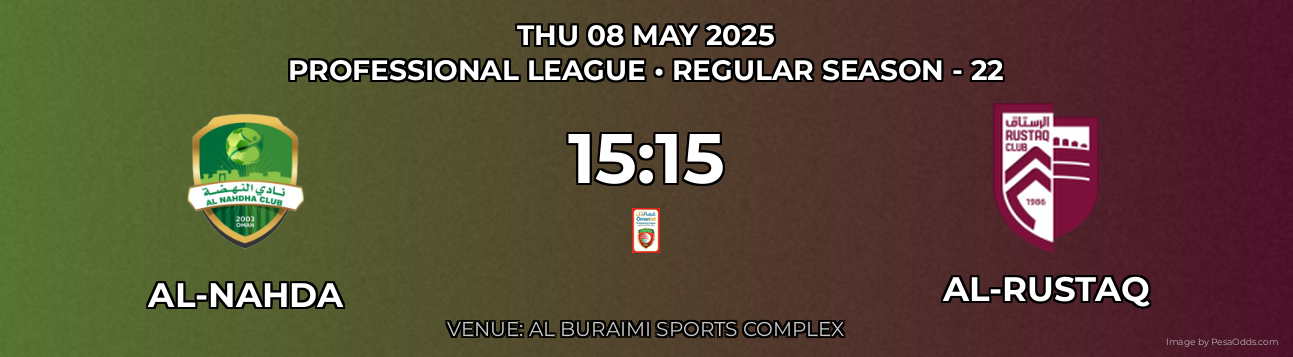 Al-Nahda vs Al-Rustaq Prediction match poster for Professional League fixture on THU 08 MAY 2025