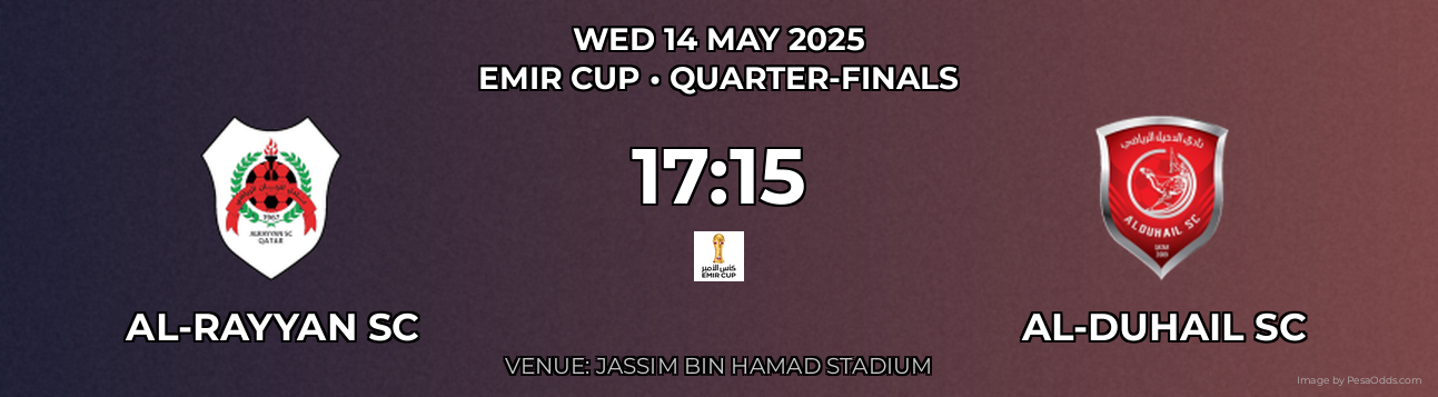 Al-Rayyan SC vs Al-Duhail SC Prediction match poster for Emir Cup fixture on WED 14 MAY 2025