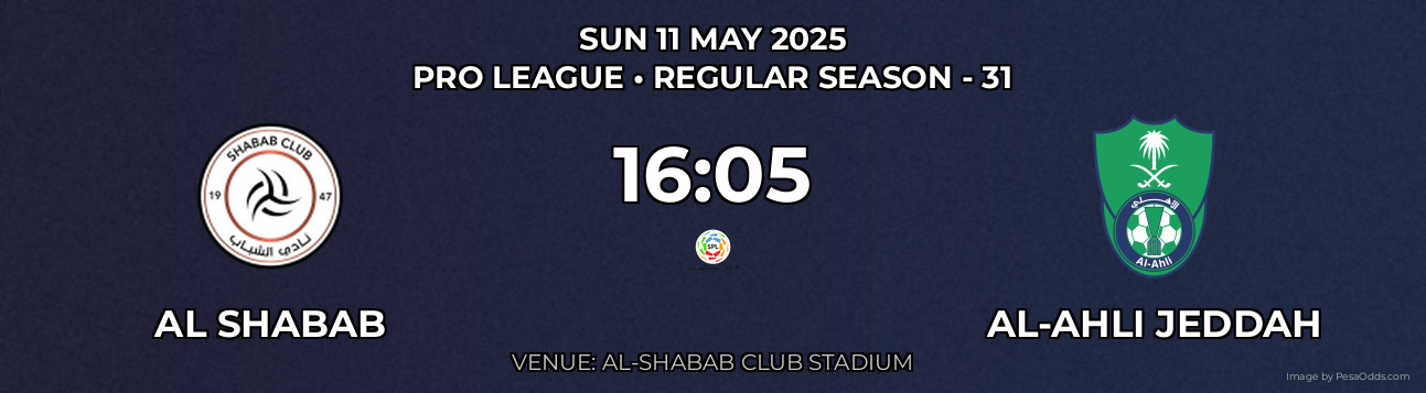 Al Shabab vs Al-Ahli Jeddah Prediction match poster for Pro League fixture on SUN 11 MAY 2025