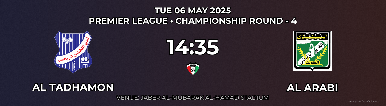Al Tadhamon vs Al Arabi Prediction match poster for Premier League fixture on TUE 06 MAY 2025