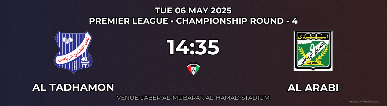 Al Tadhamon vs Al Arabi Prediction match poster for Premier League fixture on TUE 06 MAY 2025