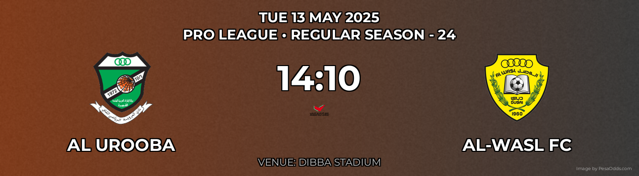 Al Urooba vs Al-Wasl FC Prediction match poster for Pro League fixture on TUE 13 MAY 2025
