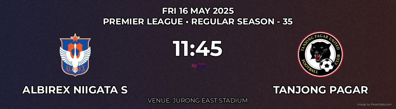 Albirex Niigata S vs Tanjong Pagar Prediction match poster for Premier League fixture on FRI 16 MAY 2025