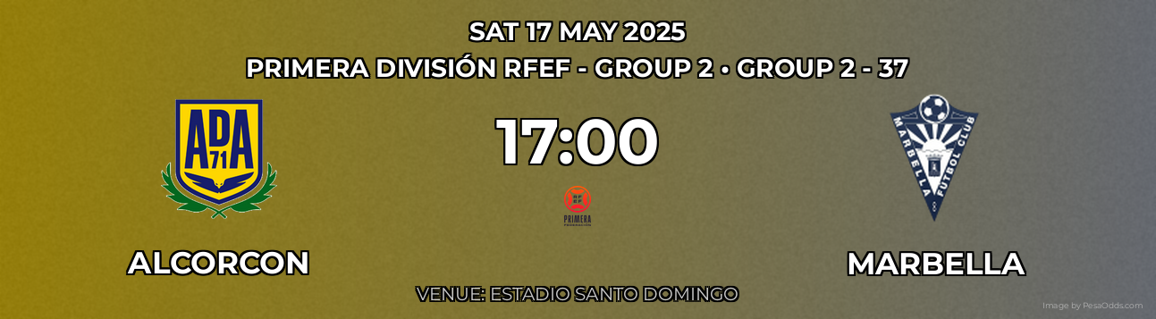 Alcorcon vs Marbella Prediction match poster for Primera División RFEF - Group 2 fixture on SAT 17 MAY 2025