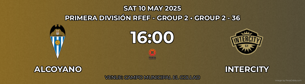 Alcoyano vs Intercity Prediction match poster for Primera División RFEF - Group 2 fixture on SAT 10 MAY 2025