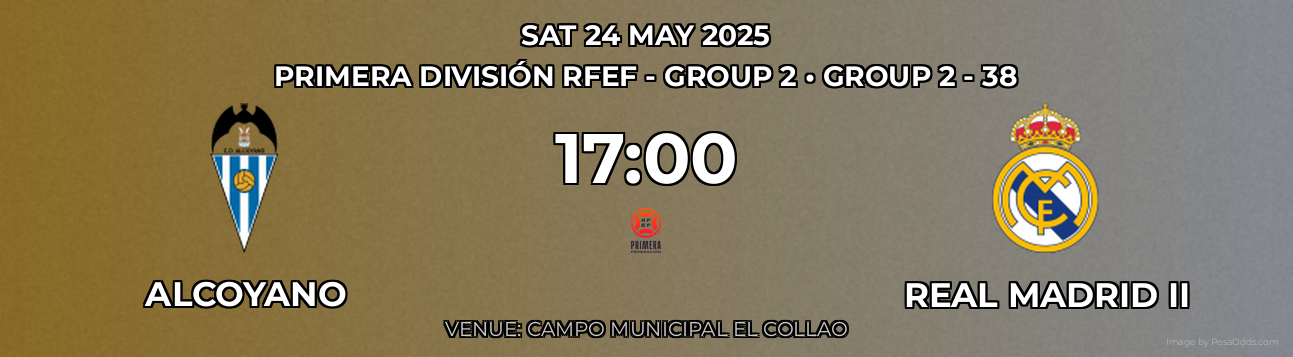 Alcoyano vs Real Madrid II Prediction match poster for Primera División RFEF - Group 2 fixture on SAT 24 MAY 2025