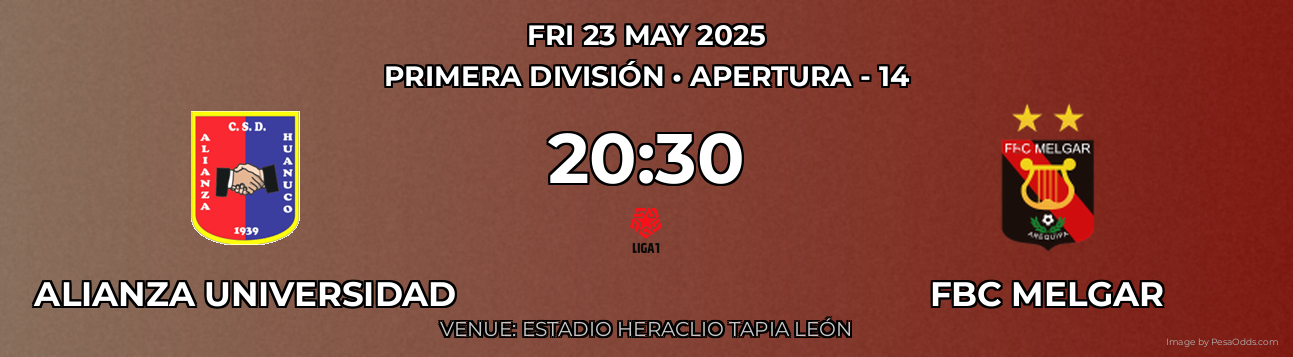 Alianza Universidad vs FBC Melgar Prediction match poster for Primera División fixture on FRI 23 MAY 2025